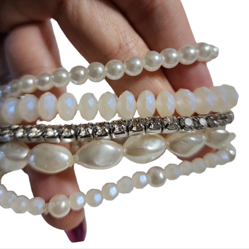 NWT G by Gennaro Faux Pearl and Rhinestone Bracelets Set of 5